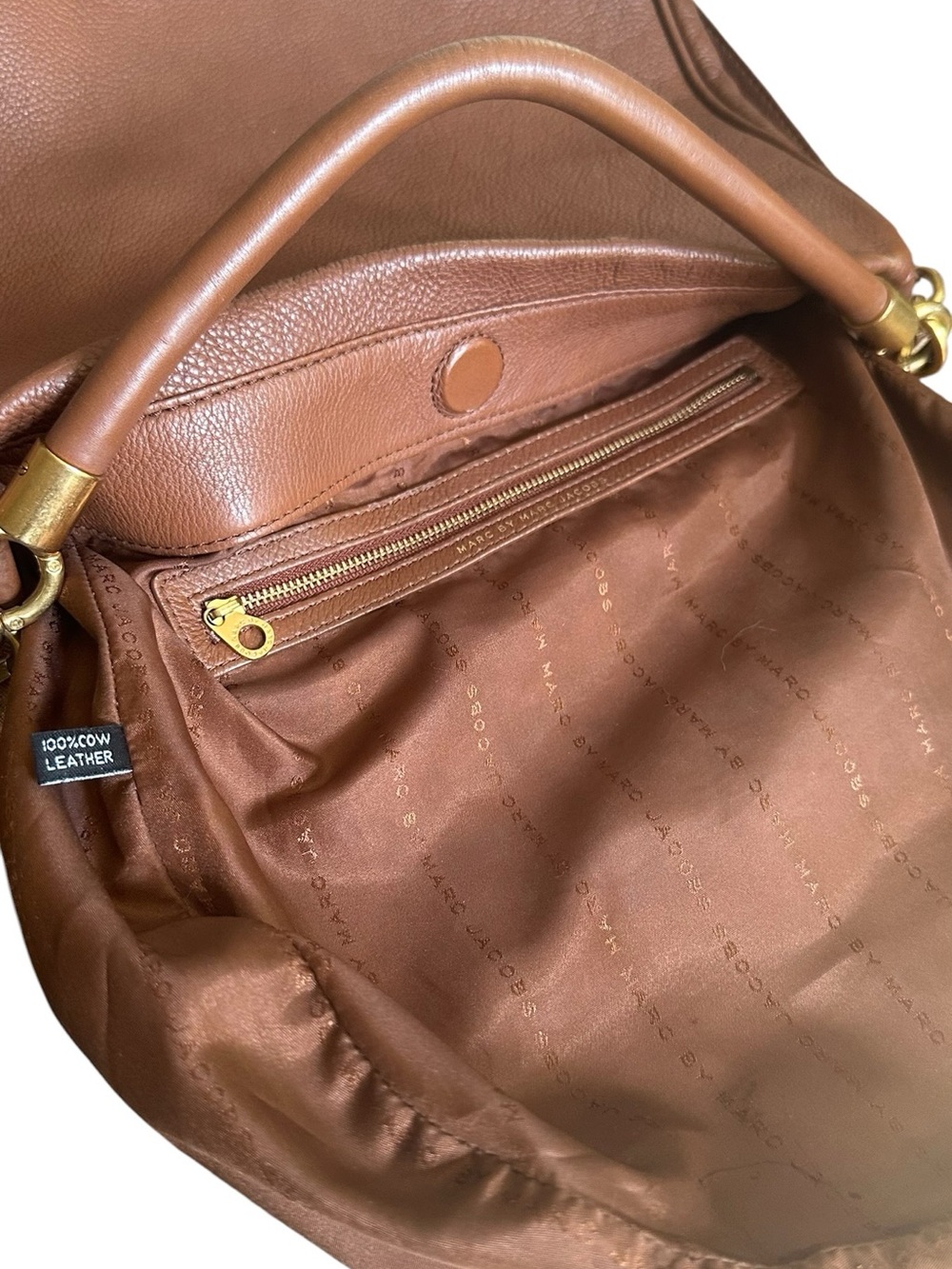 Marc by Marc Jacobs Pebbled Leather Hobo Shoulder Crossbody Cognac Bag - Picture 14 of 16